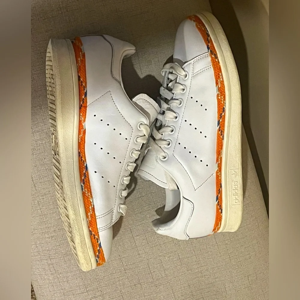 Adidas Stan Smth New Bold White and Orange Sneakers, size 7